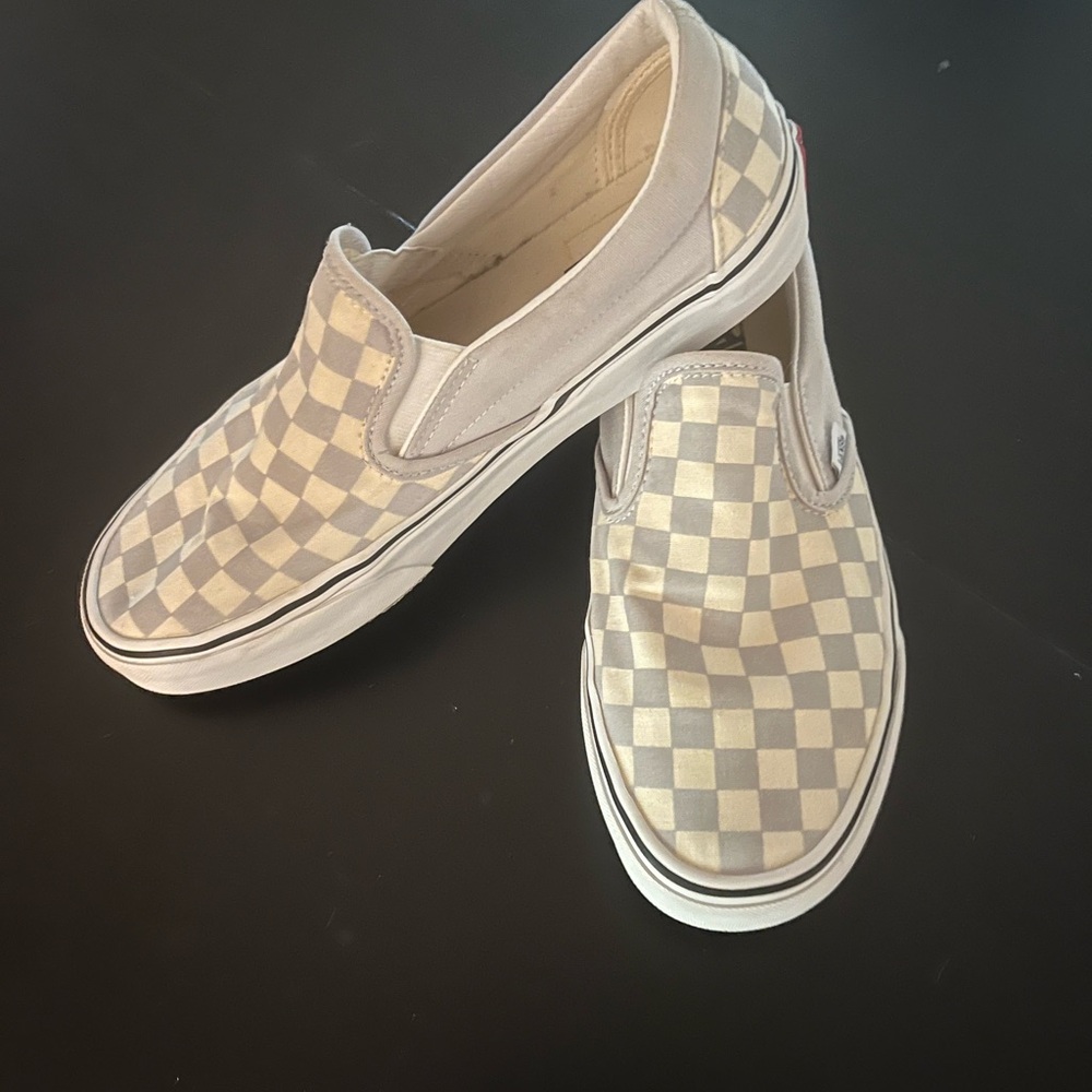 Van Shoes Unisex Gray Cream Checkboard